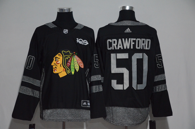 NHL Chicago Blackhawks #15 Crawford  Black 1917-2017 100th Anniversary Stitched Jersey